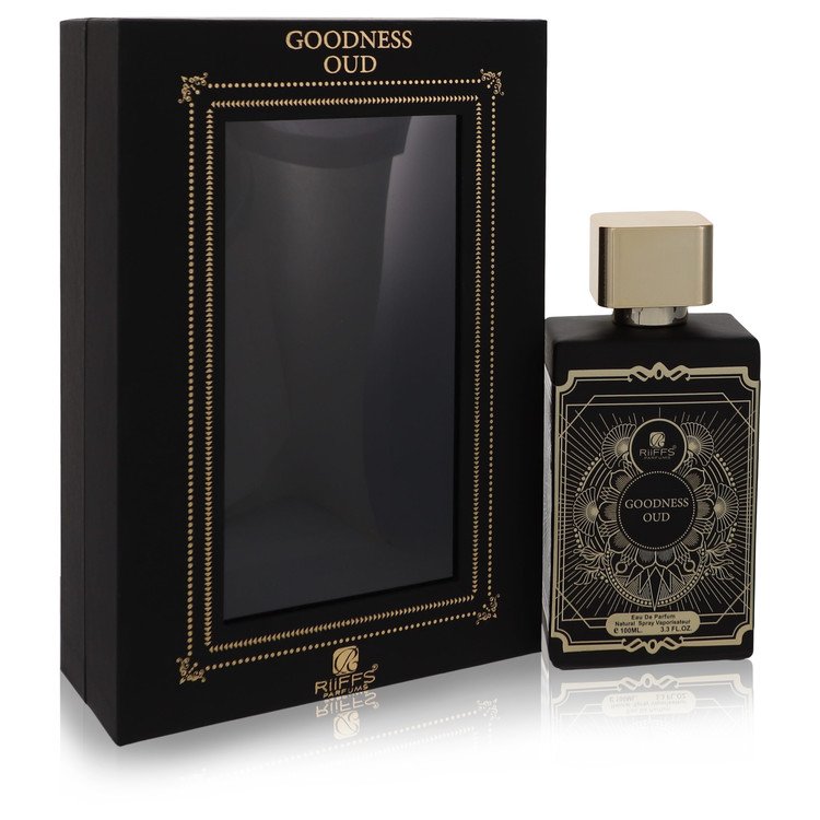 Goodness Oud perfume bottle and packaging on a white background