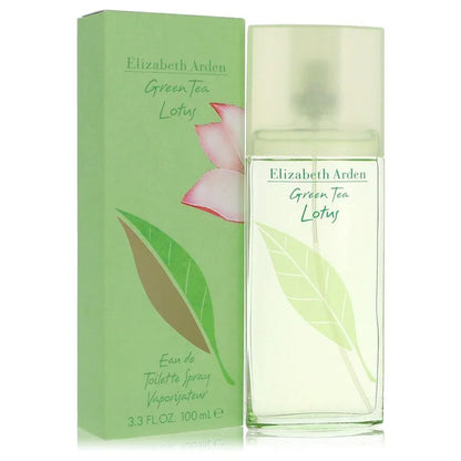 Elizabeth Arden Green Tea Lotus perfume bottle and packaging on a white background