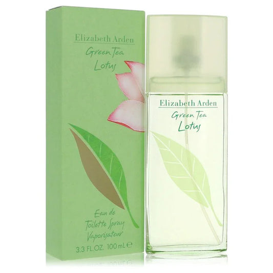 Elizabeth Arden Green Tea Lotus perfume bottle and packaging on a white background