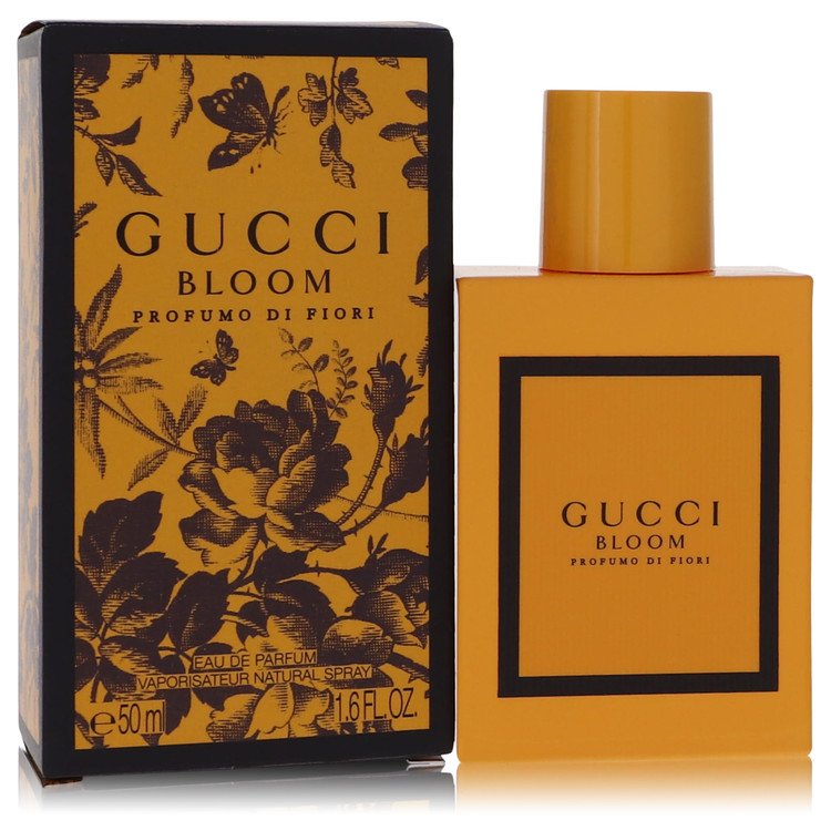 Gucci Bloom perfume bottle and packaging with floral design