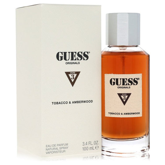 Guess Tobacco & Amberwood perfume bottle and packaging on a white background