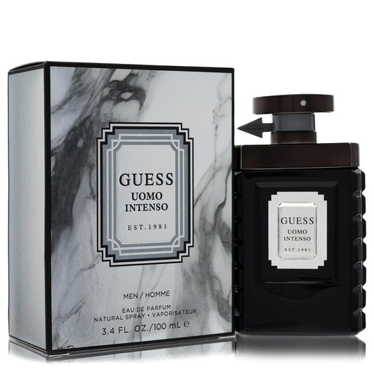 Guess Uomo Intenso bottle - spicy aromatic fragrance with grapefruit, cardamom, black pepper, sage, and labdanum