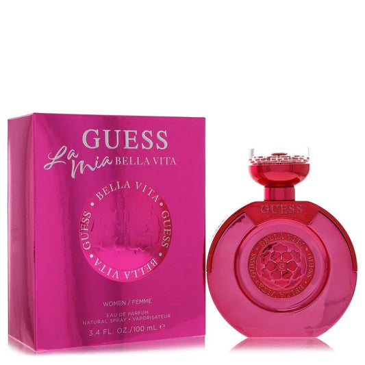 Guess La Mia Bella Vita perfume bottle and packaging on a white background