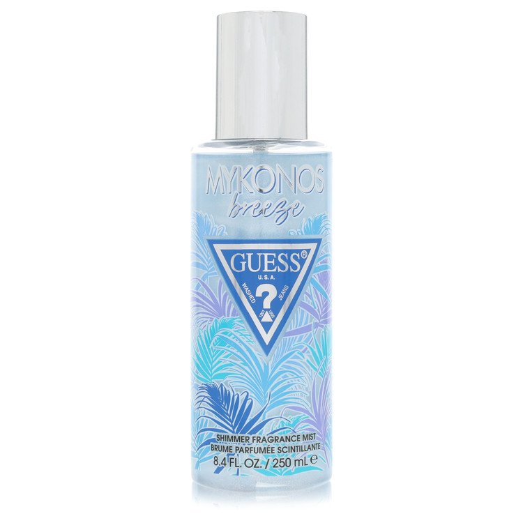 Guess Mykonos Breeze Shimmer Fragrance Mist bottle - fruity floral fragrance with bergamot, pear, jasmine, and vanilla