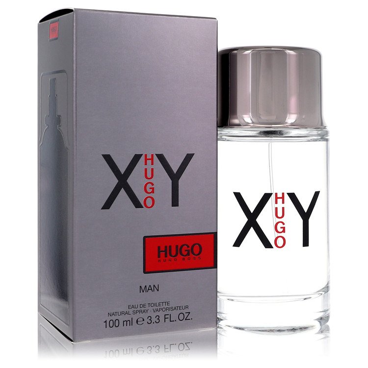 Hugo Boss XY perfume bottle and packaging on a white background
