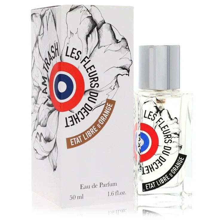 Perfume bottle and packaging of 'Les Fleurs du Déchet' by Etat Libre d'Orange on a white background