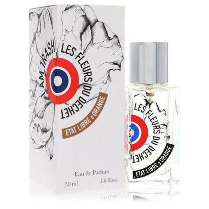 Perfume bottle and packaging of 'Les Fleurs du Déchet' by Etat Libre d'Orange on a white background