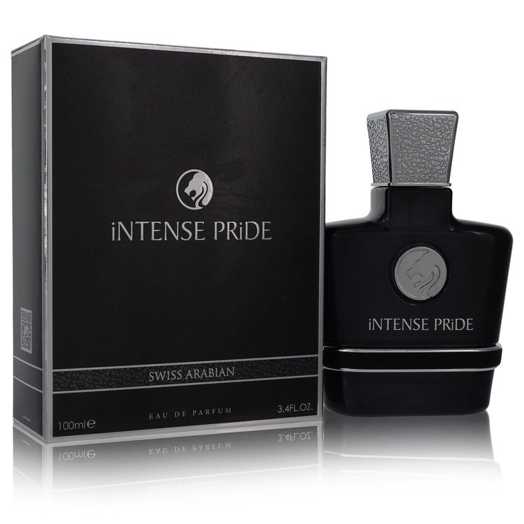 Swiss Arabian Intense Pride luxury signature heavy glass bottle showcasing its intricate gold architectural detailing and premium branding against a clean display backdrop