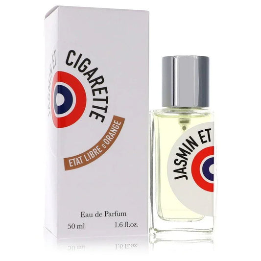 Perfume bottle and packaging of Jasmin Et Cigarette by Etat Libre d'Orange on a white background
