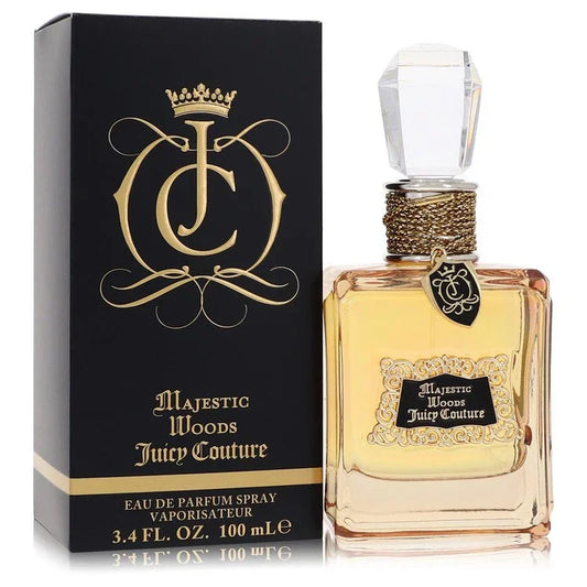 Juicy Couture Majestic Woods perfume bottle and packaging on a white background