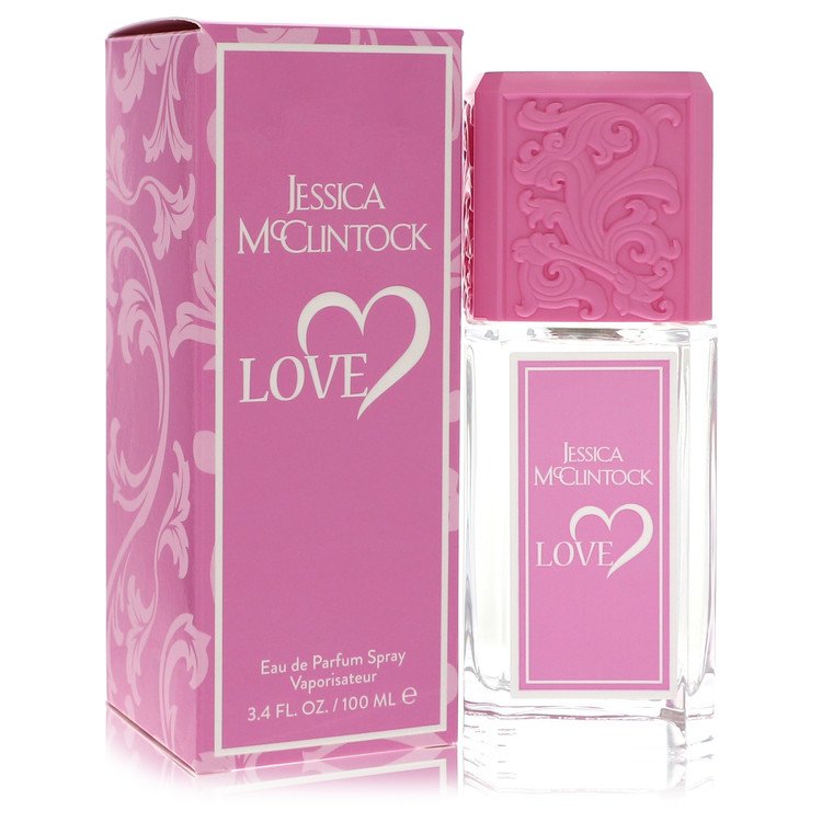 Jessica McClintock Love perfume bottle and packaging on a white background