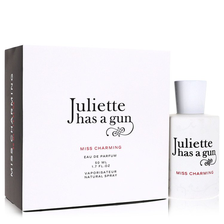 Juliette has a gun Miss Charming perfume bottle and packaging on a white background