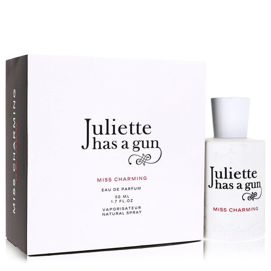 Juliette has a gun Miss Charming perfume bottle and packaging on a white background