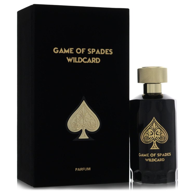 Jo Milano Game of Spades Wildcard Parfum bottle — modern fresh woody amber unisex perfume with bergamot, coriander, apple, ambroxan, vanilla, tonka bean, ambergris, and woody notes.