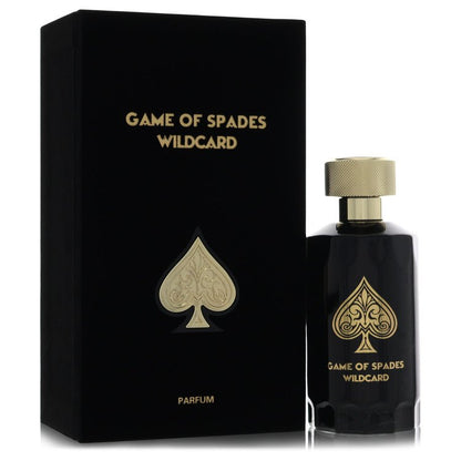 Jo Milano Game of Spades Wildcard Parfum bottle — modern fresh woody amber unisex perfume with bergamot, coriander, apple, ambroxan, vanilla, tonka bean, ambergris, and woody notes.