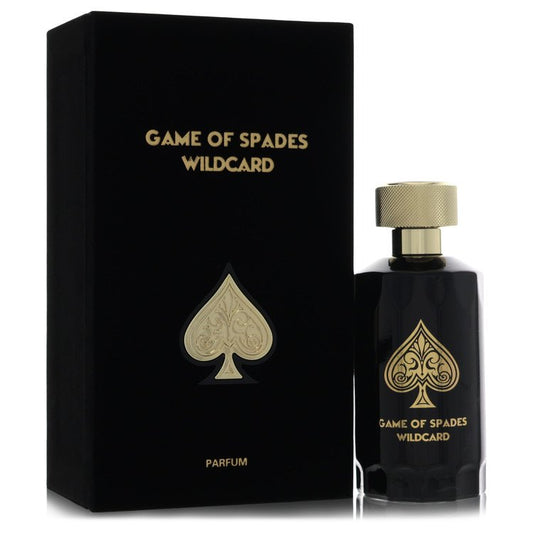 Jo Milano Game of Spades Wildcard Parfum bottle — modern fresh woody amber unisex perfume with bergamot, coriander, apple, ambroxan, vanilla, tonka bean, ambergris, and woody notes.