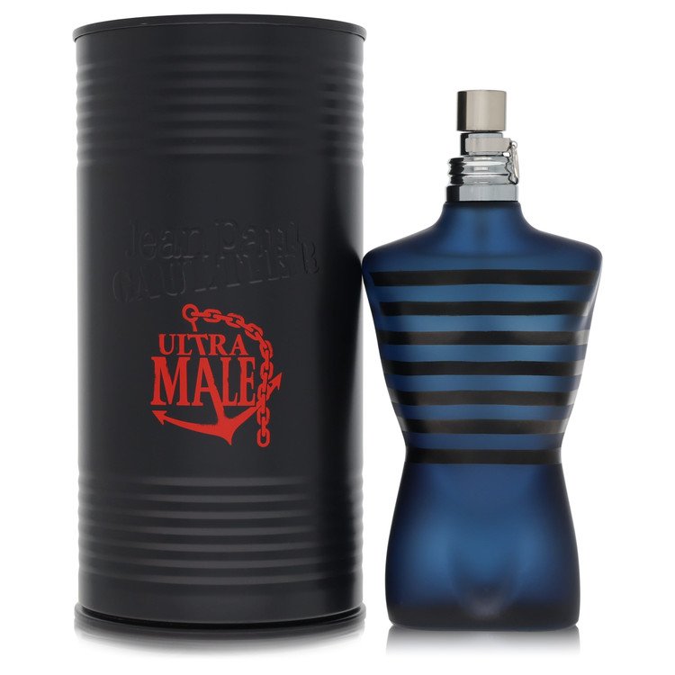 Jean Paul Gaultier Ultra Male Cologne bottle — amber fougere fragrance with pear, mint, lavender, vanilla, amber, and cedar.
