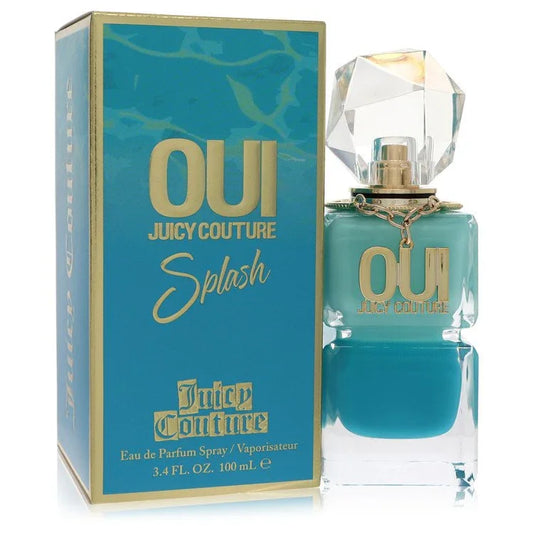 Juicy Couture Oui Splash perfume bottle and packaging on a white background