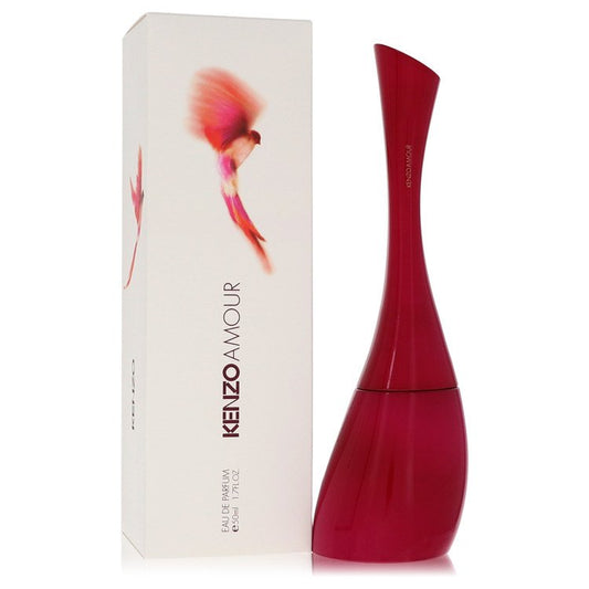 Red perfume bottle with 'Kenzo Amour' packaging on a white background