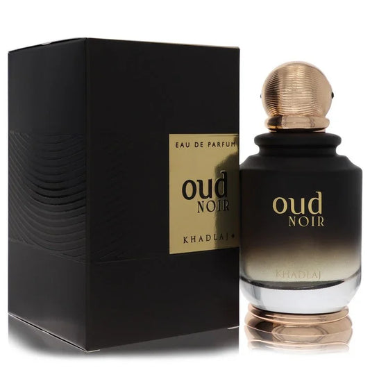 Oud Noir perfume bottle and packaging on a white background