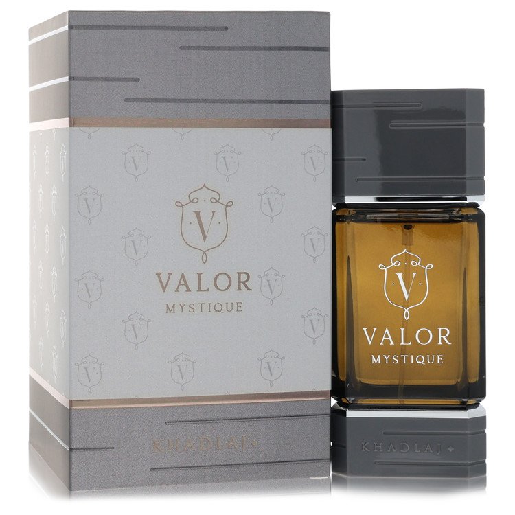 Khadlaj Valor Mystique Cologne bottle — Amber Spicy men's fragrance with bergamot, black pepper, cinnamon, and cedarwood notes