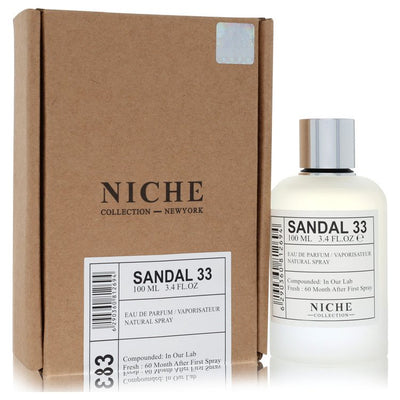 Khalis Sandal 33 Niche Collection Cologne bottle — Woody Oriental fragrance with nutmeg, honey, sandalwood, cedar, vanilla, and amber notes