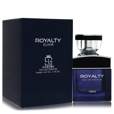 Khalis Royalty Elixir Luxury Collection Eau de Parfum bottle - Middle Eastern oriental woody spicy fragrance with saffron, bergamot, spices, oud, rose, jasmine, musk, amber, sandalwood, and vanilla