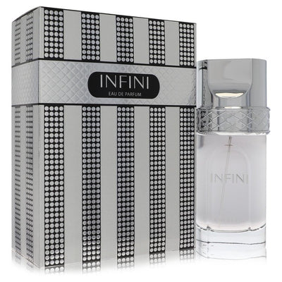 Khadlaj Infini Perfume bottle — elegant floral-woody musk fragrance with bergamot, pink pepper, saffron, rose, jasmine, violet, oud, patchouli, amber, and musk.