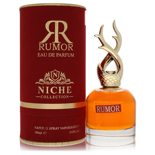 Khalis Rumor Niche Collection Eau de Parfum bottle - Middle Eastern oriental woody fragrance with bergamot, lemon, jasmine, rose, sandalwood, patchouli, and vanilla
