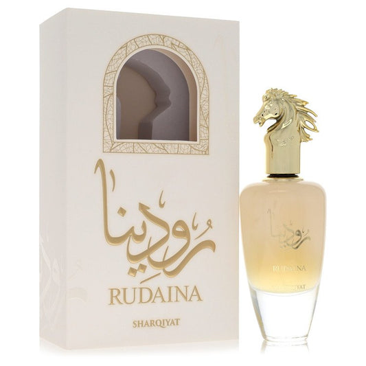 Khalis Rudaina Sharqiyat Collection Eau de Parfum bottle - Middle Eastern oriental woody fragrance with citrus, bergamot, floral, woody accords, spices, amber, and musk