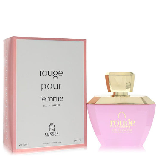 Khalis Rouge Luxury Collection Eau de Parfum bottle - Middle Eastern oriental spicy fragrance with saffron, blackcurrant, bergamot, rose, jasmine, iris, amber, sandalwood, and musk