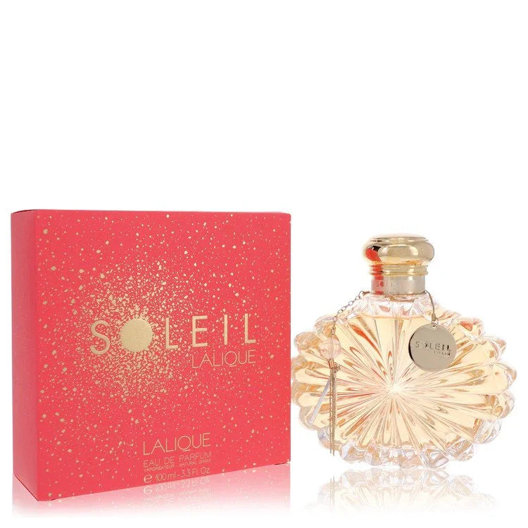 3.3 oz Lalique Soleil perfume bottle and packaging on a white background