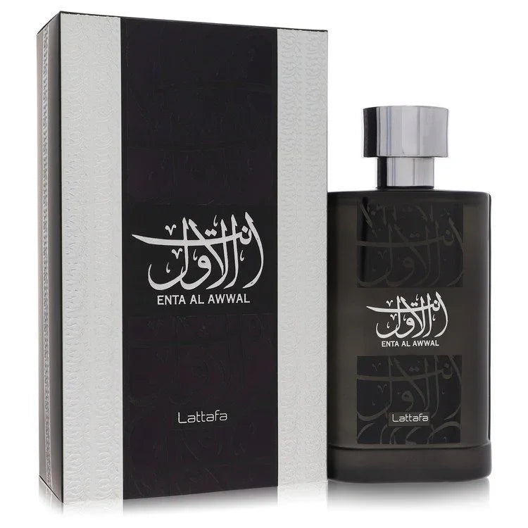 Lattafa perfume bottle and packaging on a white background