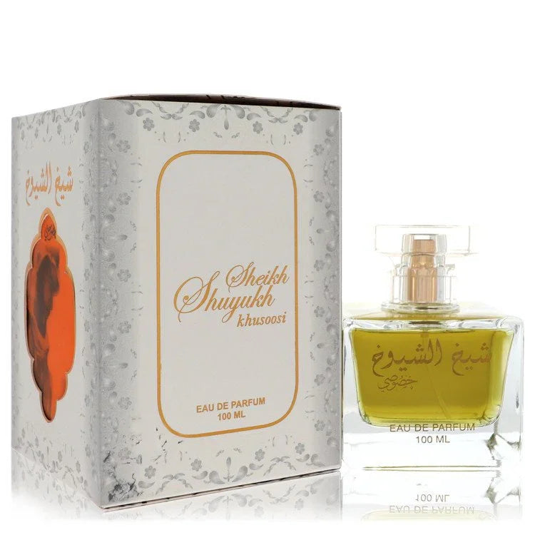 Lattafa Sheikh Al Shuyukh Khusoosi Perfume luxurious bottle — bold oriental woody perfume featuring opulent saffron, vintage oud, leather, and velvety amber notes