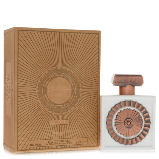 Lattafa Pride Nebras Elixir Eau de Parfum bottle, a decadent and cozy Middle Eastern chocolate and vanilla gourmand fragrance.