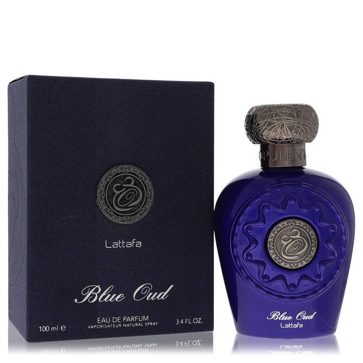 Lattafa Blue Oud Perfume bottle — Amber Woody unisex fragrance with marine notes, bergamot, black pepper, lavender, cashmeran, oud, amber, and vanilla