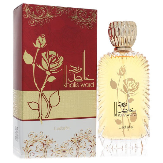 Lattafa Khalis Ward Eau de Parfum bottle — lush rose oriental woody perfume with rose, pink pepper, oud, jasmine, peony, musk, amber, sandalwood, and vanilla notes.