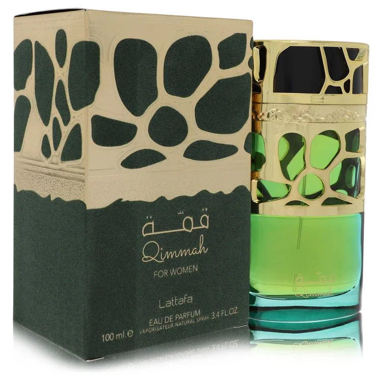 Lattaafa Qimmah for women perfume bottle and packaging on a white background