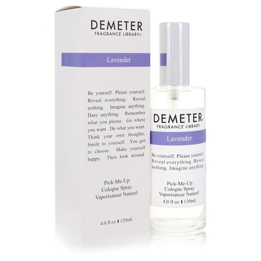 Demeter Lavender cologne spray bottle and packaging on a white background