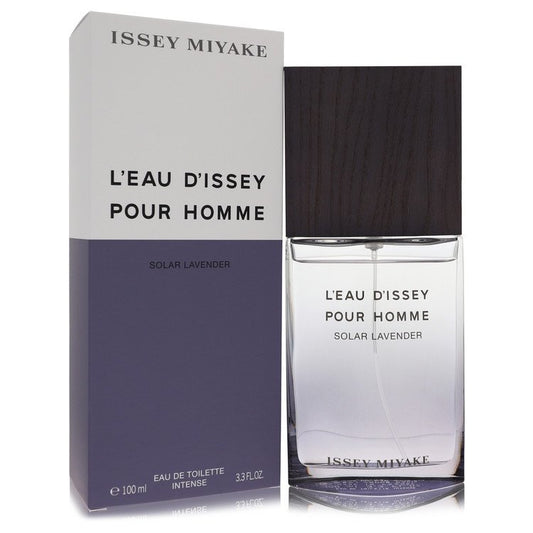 Issey Miyake L'Eau D'Issey Pour Homme Solar Lavender perfume bottle and packaging on a white background