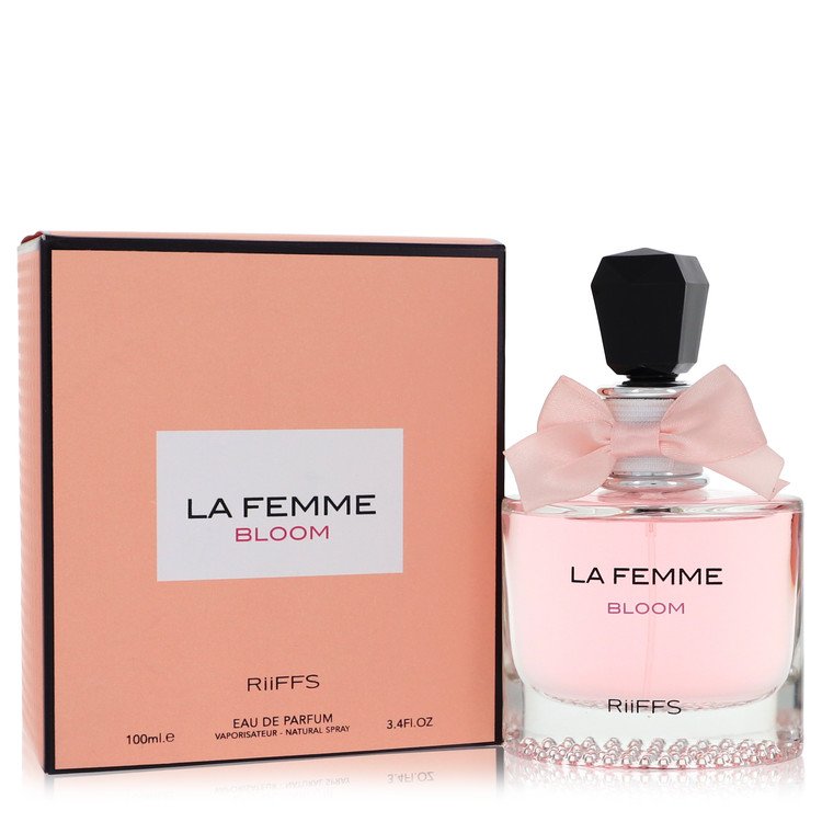 La Femme Bloom perfume bottle and packaging on a white background