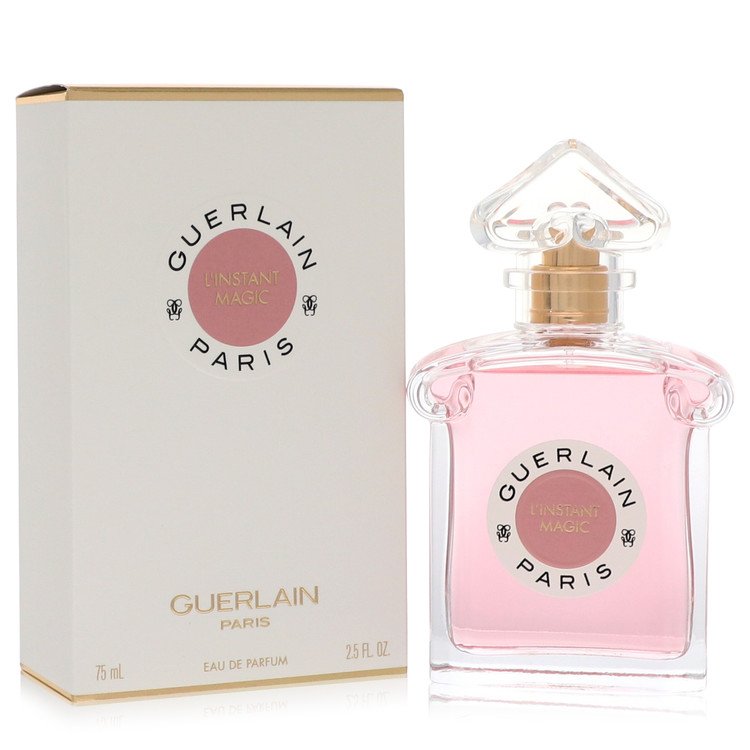 Guerlain L'Instant Magic Perfume bottle — floral woody sweet fragrance with bergamot, rose, freesia, white musks and almond wood
