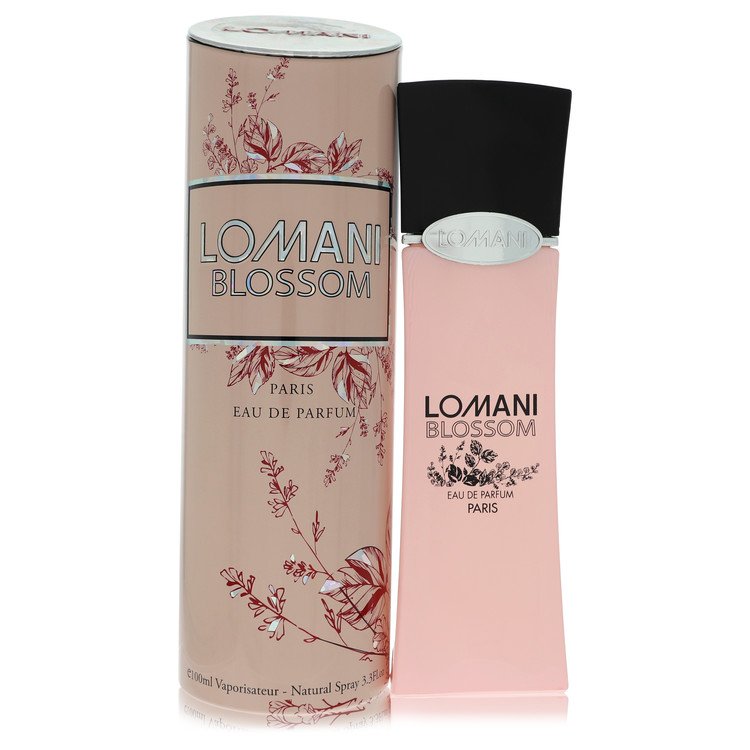 Lomani Blossom Eau de Parfum bottle — vibrant floral women's perfume with citrus, pear, exotic fruits, rose, jasmine, lily of the valley, amber, cedarwood, and sandalwood notes.