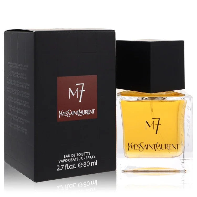Yves Saint Laurent M7 perfume bottle and packaging on a white background