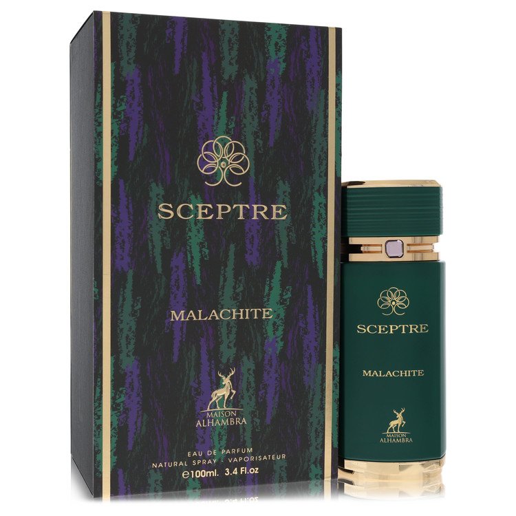 Sceptre Malachite perfume bottle and packaging on a white background