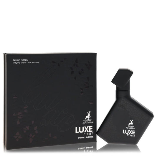 Black Luxe Street perfume bottle and packaging on a white background