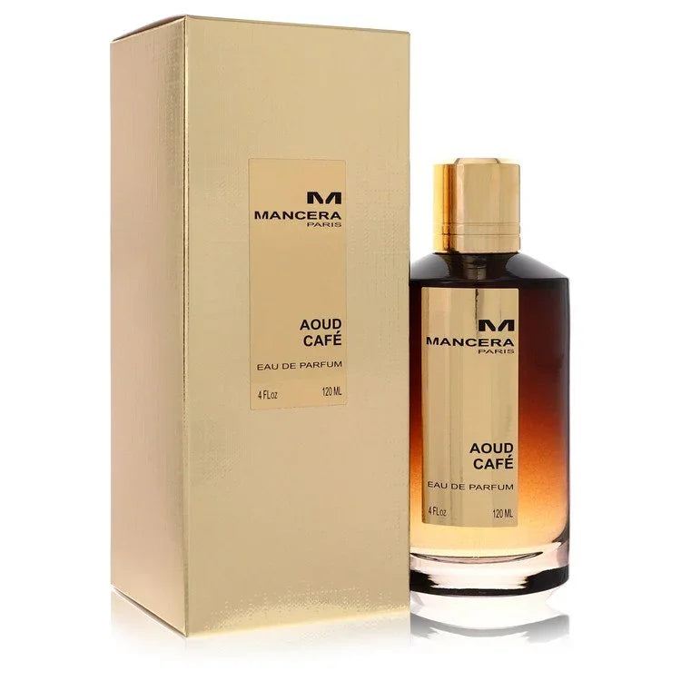 Mancera Aoud Cafe perfume bottle and packaging on a white background