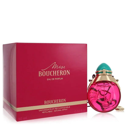 0.33 oz Miss Boucheron Eau de Parfum bottle with pomegranate, pink pepper, Bulgarian rose, violet, white suede, cedar and iris