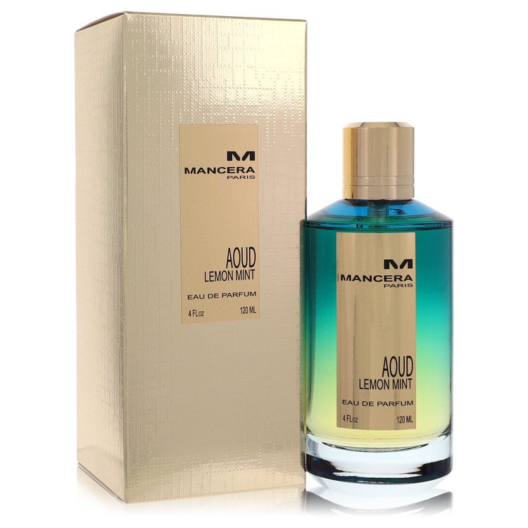 Mancera Aoud Lemon Mint perfume bottle and packaging on a white background