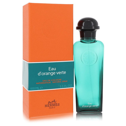 Hermes Eau d'Orange Verte cologne bottle and packaging on a white background